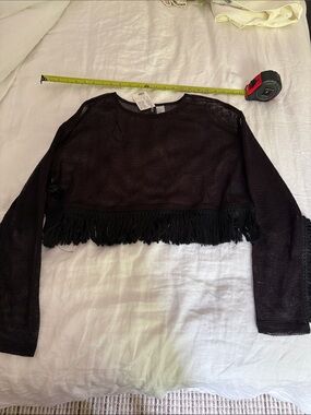 NEW Black Cropped Fringe Mesh Top